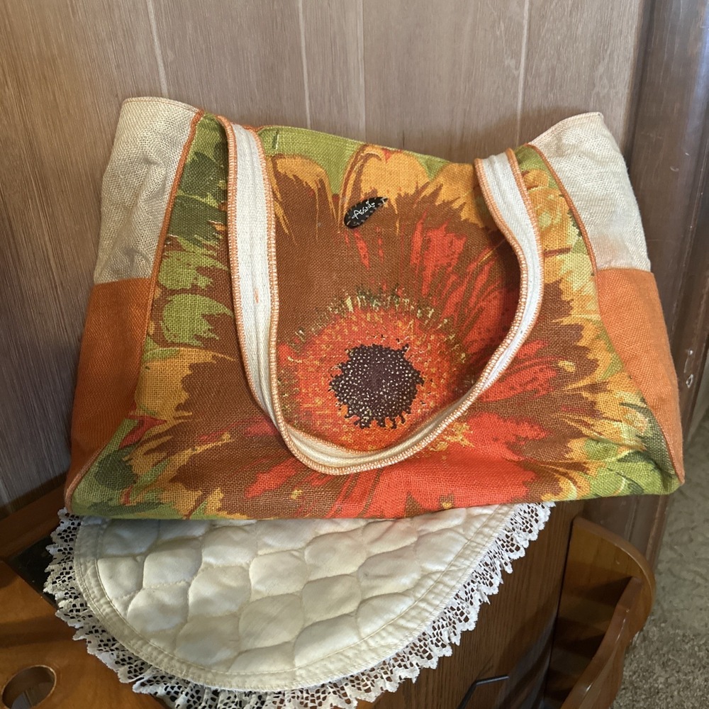 vintage multi-toned floral Orange beach tote bag Made By Avani Large